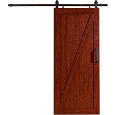 Pinecroft 36 Millbrooke Cherry Z Style Sliding Barn Door and Hardware Kit Cathedral Glass R (x)