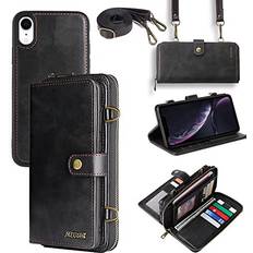 Wallet Cases TwoHead iPhone XR Wallet Case, Detachable 3 in 1 iPhone xr Case Wallet for Women/Men, Durable PU Leather Magnetic Flip Strap Zipper Card Holder Phone Case [13 Card Slots] for iPhone XR,6.1-inch Black