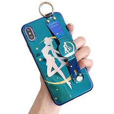 Mobile Phone Accessories for iPhone 11 Case Cover, Japan Anime Sailor Moon Case with Wrist Stand Holder Silicone Soft Phone Case Back Cover for iPhone 11 Pro Max Xs Max XR Deep Blue, for iPhone 11
