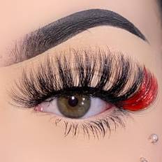 False Eyelashes Shein Red Full false lashes,1Pc 20mm Faux mink Fluffy Colorful False Eyelashes For Festivals makeup