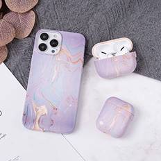Mobile Phone Accessories Mixed Purple Marble Phone case & airpods case Set iPhone 13 Pro Max Marble Decals Case, Water Paste Process Soft Flexible TPU Purple Marble Protective Cover for Apple iPhone 13 Pro Max 6.7"
