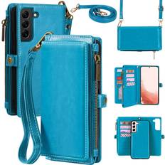 Samsung Galaxy S22 Wallet Cases MInCYB for Samsung Galaxy S22 Wallet Case, Galaxy S22 Leather Case for Women Men, Zipper Purse with RFID Blocking Card Holders, Magnetic Detachable Flip Folio Cover with Wristlet Strap for Galaxy S22
