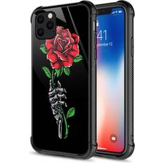 CARLOCA iPhone 11 Case,Hand Skeleton Holding Rose iPhone 11 Cases for Girls Women,Graphic Design Shockproof Anti-Scratch Drop Protection Case for Apple iPhone 11
