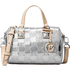 Michael Kors Grayson Small Logo Embossed Patent Duffel Crossbody Bag - Silver