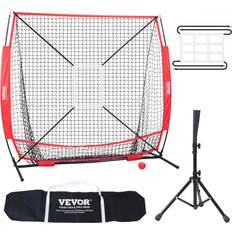 Baseball-Ball VEVOR 7x7 ft Baseball Softball Practice Net, Portable Baseball Training Net for Hitting Batting Catching Pitching Red