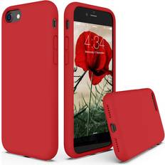 SURPHY Silicone Case Compatible with iPhone SE Case SE 2022 Case SE 3, SE 2020 iPhone 8 Case, iPhone 7 Case, Liquid Silicone Phone Case with Microfiber Lining Red