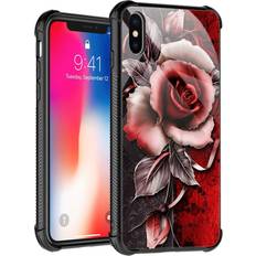 iPhone Xs MAX Case, Fantasy Rose iPhone Xs MAX Cases for Girls Women, Pattern Design Shockproof Anti-Scratch Case for Apple iPhone Xs MAX Red Rlower