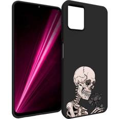 Skeleton Case for T-Mobile Revvl 6 Pro 5G, Skeleton Skull with Rose Flower Floral Romantic Cool Graphic for Moto Case Women Men, Anti-Scratch Slim Soft Silicone Stylish Case for Motorola