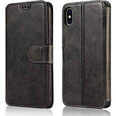 Wallet Cases QLTYPRI Case for iPhone XR, Premium PU Leather Simple Wallet Case [Card Slots] [Kickstand] [Magnetic Closure] Shockproof Flip Cover for iPhone XR Black