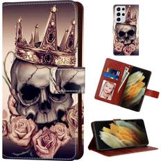Samsung Galaxy S21 Ultra Wallet Cases for Samsung Galaxy S21 Ultra, Wallet Case Skull with Queen Crown Pattern Protective PU Leather Flip Cover with Credit Card Slots and Side Cash Pocket Magnetic Clasp Closure