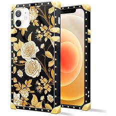 DAIZAG iPhone 11 Case, Golden Rose iPhone 11 Cases for Girls Womens, Luxury Golden Decoration Square Soft TPU Shockproof Protective Hard PC Back iPhone 11 Case 6.1 inch
