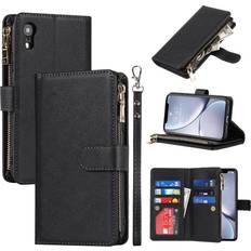 Wallet Cases YuHii iPhone XR 6.1" Case Wallet Case with 6 Card Holder [RFID Blocking]-Lanyard Kickstand for Women and Men iPhone XR Flip Cell Phone case Folio Credit Cover -Black