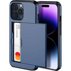 Mobile Phone Accessories harusaki for iPhone 14 Pro Case Wallet, Wireless Charging Compatible iPhone 14 Pro Case with Card Holder, Slim Shockproof iPhone 14 Pro Wallet Case Blue