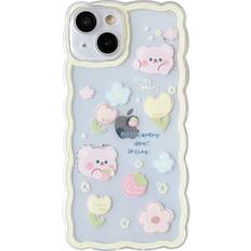 Caseative Cute Kawaii Strawberry Flower Floral Bear Soft Compatible with iPhone Case Yellow,iPhone 13