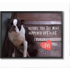 Stupell Industries Bad Dog Apology Family Pet Humor Boston Terrier Black Framed Art 14x11"
