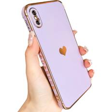 Apple iPhone XS Max Mobile Phone Cases MTBacon Compatible with iPhone Xs Max Case Luxury Plating Love Heart Electroplated Edge Cute Side Small Love Pattern Soft TPU Shockproof Camera Protective Case for iPhone Xs Max 6.5 inch Purple