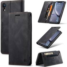 TOHULLE for iPhone XR Case, Vintage Wallet Case Card Holder Kickstand Hidden Magnetic Flip Leather Case for iPhone XR Black