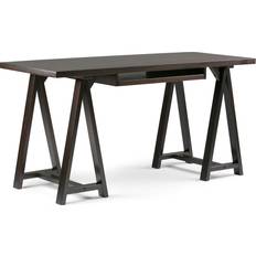 Dark wood writing desk Simpli Home Sawhorse Dark Chestnut Brown Writing Desk 24x60"