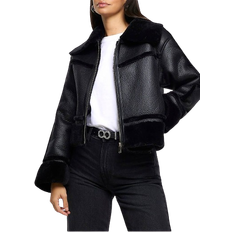 River Island Faux Leather Aviator Jacket - Black