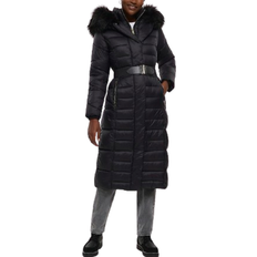 River Island Belted Padded Longline Coat - Black