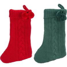 Stockings on sale Safavieh 19 Red/Green Knitted Christmas Pom Pom