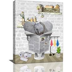 Funny Bathroom Art Cute Elephant on Toilet Pictures Elephant