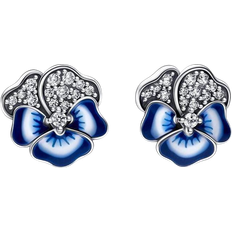 Blue Earrings Pandora Pansy Flower Stud Earrings - Silver/Blue/Transparent