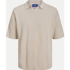 Beige - Herren Poloshirts Jack & Jones Strick Poloshirt, Größe