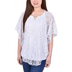 L - Women Capes & Ponchos Ny Collection Petite Lace Poncho Top with Matching Tank White