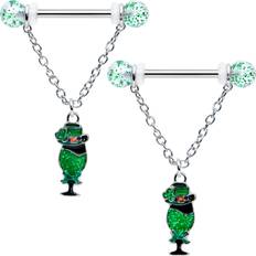 Body chains Body Candy Gauge 9/16 Leprechaun St Patricks Chain Dangle Nipple Ring Set Green