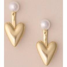 Pearl Earrings Lucky Brand Gold-Tone Imitation Pearl & Puffy Heart Jacket Earrings Gold