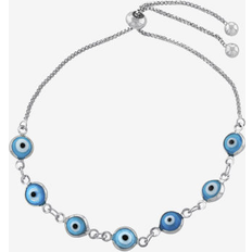 Macy's Women Bracelets Macy's Women's Aqua Glass Guardian Eye Adjustable Bracelet Silver