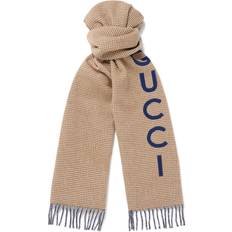 Beige - Herre Skjerf & Sjal Gucci Reversible Fringed Logo-Print Houndstooth Wool Scarf Men Neutrals