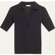 Tops Vince Elbow-Sleeve Silk Rib Polo Shirt