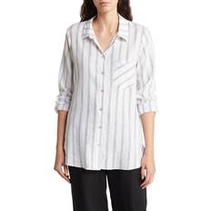 Adrianna Papell Shirts Adrianna Papell Women's Stripe Linen Blend Button Down Shirt White