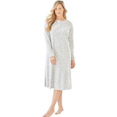 Women Nightgowns Plus Women's Long-Sleeve Henley Print Sleepshirt by Dreams & Co. in Heather Grey Stars Size S Nightgown
