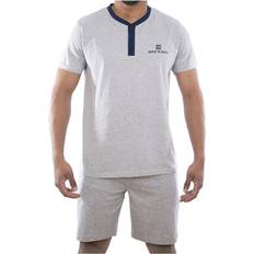 Herren - Weiß Schlafanzüge Serge Blanco Herren-Set Kurzer Pyjama T-Shirt mit tunesischem Kragen
