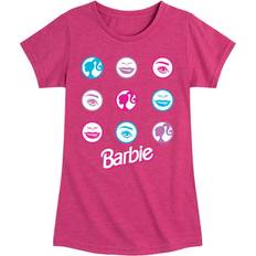 Barbie Original Icons in Circle Grid Raglan Graphic T-shirt - Heather Fuchsia