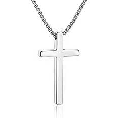 Jewelry M Mooham MOOHAM Sterling Silver Cross Pendant Necklaces for Men Women Boys Girls Pendant Chain Silver, Fathers Day Christian Religious Baptism Gifts Jewelry for Teenage Girl Boys Women