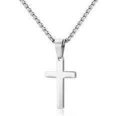 Jewelry M Mooham MOOHAM Stainless Steel Cross Pendant Necklaces for Men Pendant Chain Silver Jewelry Gifts, Fathers Day Christian Religious Baptism Gifts for Boys Teenage Girls Women Men