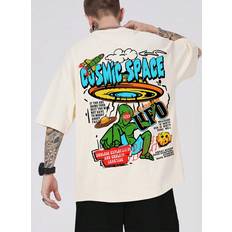 Shein Men T-shirts Shein Men Cartoon & Slogan Graphic Drop Shoulder Tee