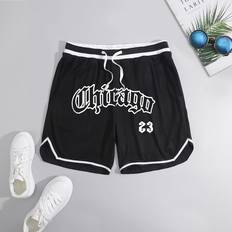 Shein Men Shorts Shein Men Letter Graphic Striped Trim Drawstring Waist Shorts