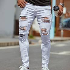 Shein White Jeans Shein Men Cotton Ripped Solid Skinny Jeans