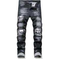 Shein Manfinity Legnd Men Splash Ink Print Ripped Frayed Skinny Jeans