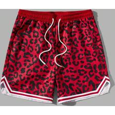 Shein Red Shorts Shein Men Leopard Print Striped Trim Drawstring Waist Shorts