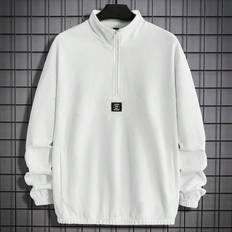 Shein White Sweaters Shein Men Loose Letter Patched Detail Half Zip Drop Shoulder Sweatshirt