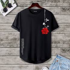 Shein Men Tops Shein Men Floral & Slogan Graphic Tee