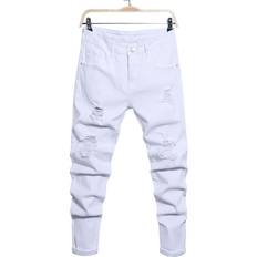 Shein White Jeans Shein Men Cotton Ripped Solid Skinny Jeans