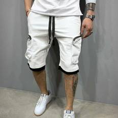 Shein Men - White Shorts Shein Men's Loose Fit Shorts With Drawstring Waist And Contrast Trim Zipper Pockets
