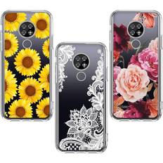 Mobile Phone Cases 3 Pack for Cricket Ovation Case, for AT&T Radiant Max U705AA Case, Shock-Absorption Anti-Scratch Crystal Clear Soft TPU Slim Bumper Protective Phone Case Cover for Cricket Ovation, Flower